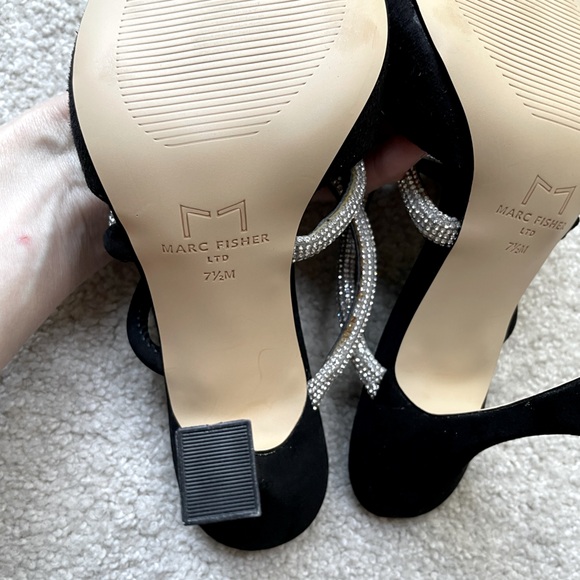 NWT Marc Fisher Black Suede Mules w/ Glam Straps, Sz 7.5 on Box (Fits Like a 7) - Picture 7 of 9
